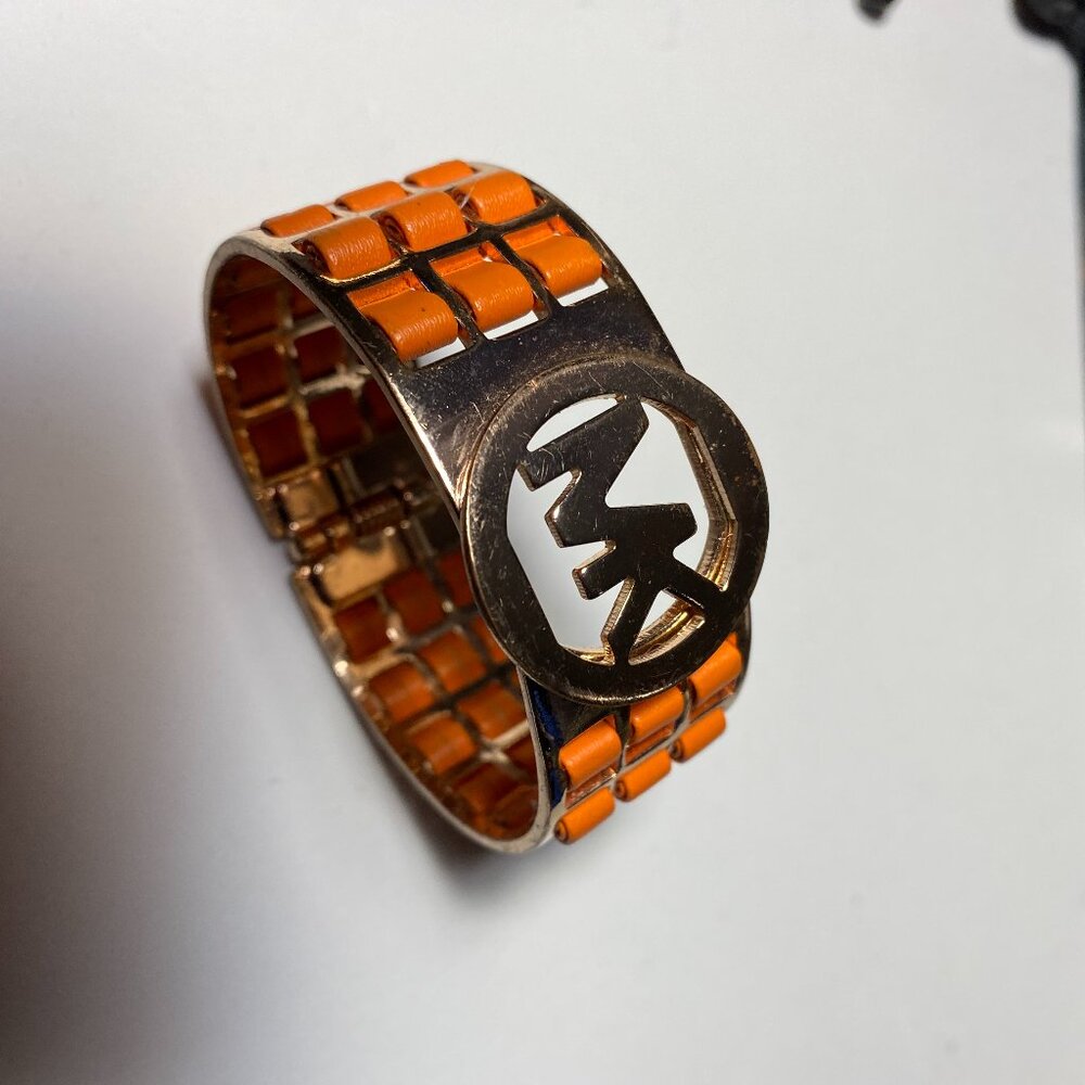 Michael Kors Orange Ribbon on Gold Tone Hinged Bracelet - Picture 3 of 3